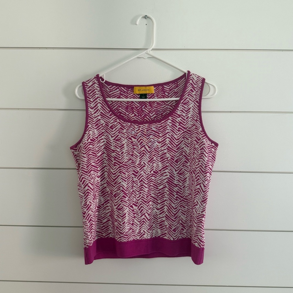 St. John Women’s Size Small Knit Tank Top Shell Wool Blend Pink White Luxury